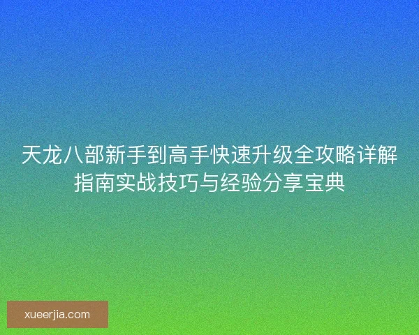 天龙八部新手到高手快速升级全攻略详解指南实战技巧与经验分享宝典