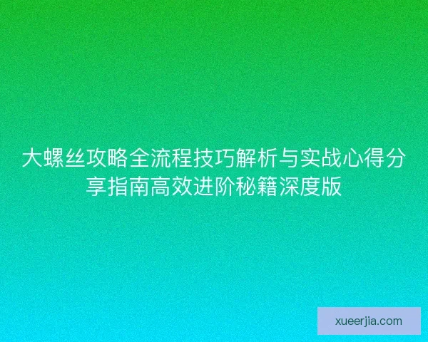 大螺丝攻略全流程技巧解析与实战心得分享指南高效进阶秘籍深度版